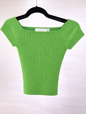 ASTR The Label Lime Green Ribbed Off Shoulder Top | Size XL | Fitted Knit